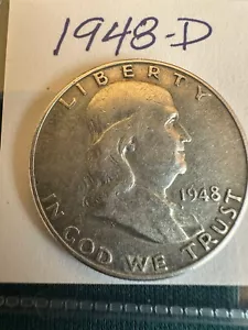 1948 D 1948-D Franklin Silver Half Dollar Lot 48D - Picture 1 of 2