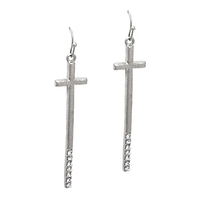 Pendientes colgantes de cruz larga con tachuelas de cristal rústico oro blanco Foto 1 de 4