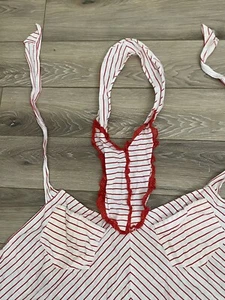 Vintage Scarf Halter Apron White Red Candy Stripe Trim Retro CUTE Granny Core - Picture 1 of 7
