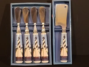 NEW IN BOX Boston Warehouse Porcelain Handled Spreader SET OF 4 & Cheese Clever - Picture 1 of 8