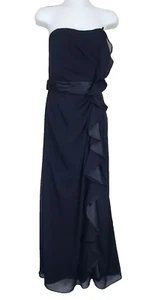 Davids Bridal Dress Womens 6 Black Ruffle Prom Formal Strapless Long Chiffon - Picture 1 of 14