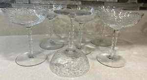 Set 6 Stunning Hollow Diamond Honeycomb Cut Etched Crystal Champagne Saucers - Picture 1 of 7