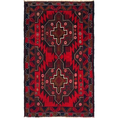 Beautiful Handmade Tribal Oriental Carpet Afghan Wool Red Rugs 2'11x4'8ft G19050 - Image 1 of 4