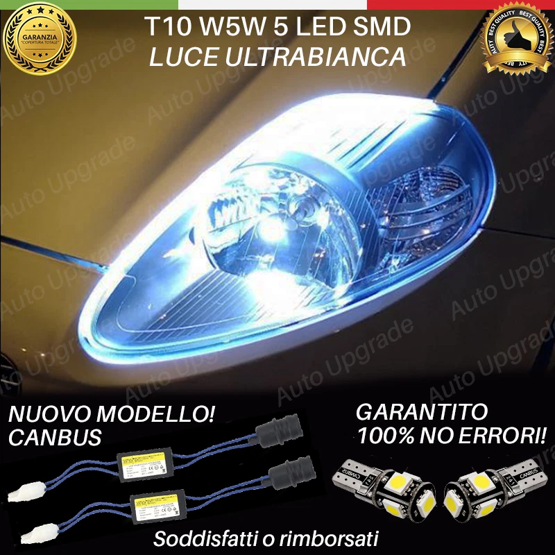 COPPIA LUCI DI POSIZIONE LED PER GRANDE PUNTO T10 W5W CANBUS NUOVO MODELLO - Immagine 1 di 3