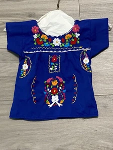 Mexican Blouse Girl Embroidered children Mexican top handmade Flowers XS/Sm - Picture 1 of 8