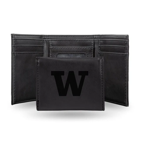 Washington Huskies Laser Engraved Black Synthetic Leather Trifold Wallet Cover