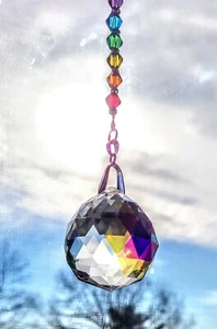 Cristal facetado 40AB bola, búho atrapasol doble chakra cuentas, broche de plata - Imagen 1 de 6
