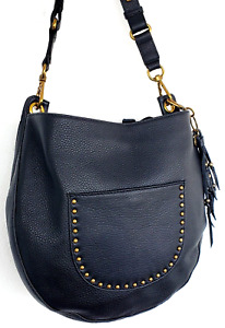 The Sak Zinnia Black Top Grain Leather Studded Shoulder Tote Handbag 13wx11hx3