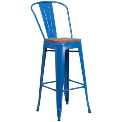Taburete de bar de metal Flash Furniture 30" en grano azul y madera Foto 1 de 4