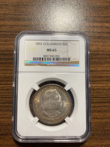 1892-P Columbian Silver Half Dollar Commemorative 50C NGC MINT STATE 65 MS 65 Cover
