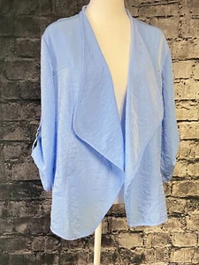 Chicos Womens Cardigan Blouse Large Blue Sweater Open Front Casual Coastal Beach - Picture 1 of 12
