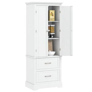 62" Tall Storage Cabinet w/ 2 Spacious Drawers & Adjustable Inner Shelves White - Picture 1 of 9