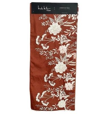 NWT Nicole Miller Table Runner Fall Embroidered Floral Orange Rust 16" X 72" - Image 1 of 4