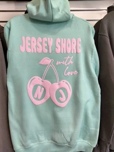 Jersey Shore Cherries Hoodie | Mint Teal Green Pink Cherry Pullover - Picture 1 of 4