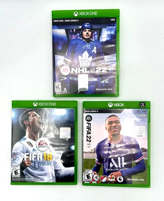 LOT OF 3 Xbox One Sports Games - FIFA 18 & 22, NHL 22 Series X Hockey Soccer Lot - Image 1 of 3
