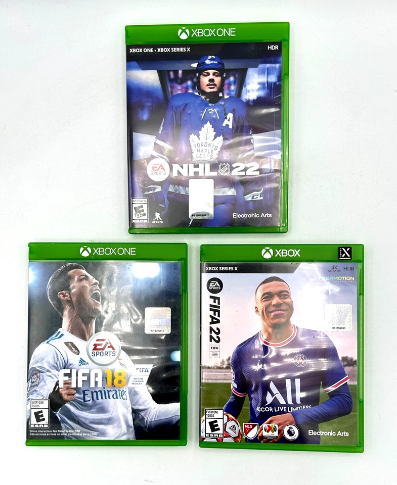 LOTE DE 3 Juegos Deportivos Xbox One - FIFA 18 y 22, NHL 22 Serie X Hockey Fútbol Lote Foto 1 de 3