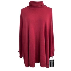 Ellos maglione poncho donna collo alto taglie forti 1X (22W-24W) oversize rosso marrone - Foto 1 di 8