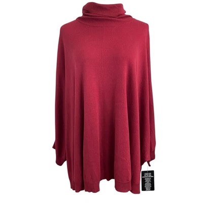 Poncho suéter cuello alto Ellos para mujer talla grande 1X (22W-24W) rojo granate de gran tamaño Foto 1 de 4