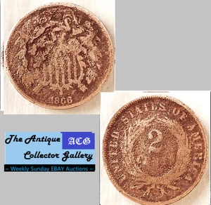 1866 US Copper Two Cent Piece 🪙 Post Civil War Era 🪙Antique🪙 - Picture 1 of 6