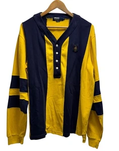 Polo Ralph Lauren Vintage Herren XL marineblau/gelb gestreift Rugby Unicrest Henley Hemd USA - Bild 1 von 6
