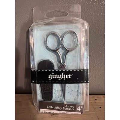 Gingher Curved Embroidery Scissors 4 Inch with Leather Sheath New in Package - Image 1 of 2