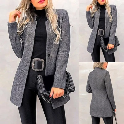 Mujer Informal Blazer Chaqueta Traje Damas Abrigo Largo Formal Chaqueta Ajustada Abrigos Foto 1 de 4