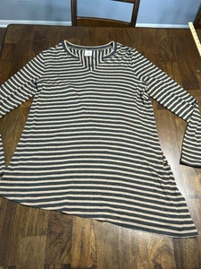 Cabi Women’s Striped Tunic Asymmetrical Top Size Medium NWOT Tan And Gray - Picture 1 of 5