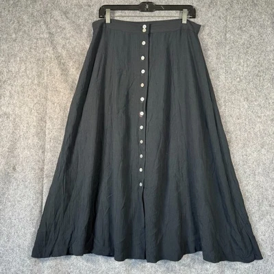 Vtg Cambridge Dry Goods Country Chic Midi Skirt Womens 14 Button Down Black Boho - Image 1 of 4