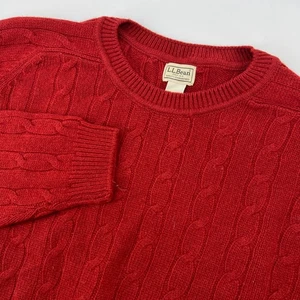 LL Bean Men's Large Lambswool Cable Knit Sweater Red Crewneck Fisherman Chunky - Picture 1 of 6