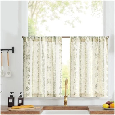 Cortinas de nivel de lino boho de 30 pulgadas - Filtrado de luz para baño y sala de estar Foto 1 de 4