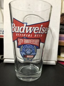 1--Vintage 1998 Budweiser NASCAR 16oz Pint Beer Glass 50th Anniversary - - Picture 1 of 1