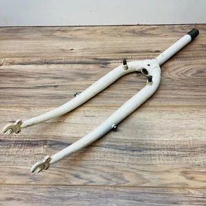 Vintage ROLLER CAM BRAKE MOUNT MTB Fork 1-Inch Threaded 193 Steerer White - Picture 1 of 12