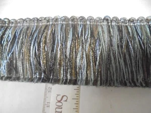 6 yds - 2" BRUSH FRINGE TRIM 021420-VNT34-Aqua & Brown-Made in India - Picture 1 of 3