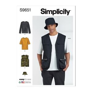 Simplicity Easy SEWING PATTERN S9651 Men's Knit Top,Vest/Waistcoat & Hat