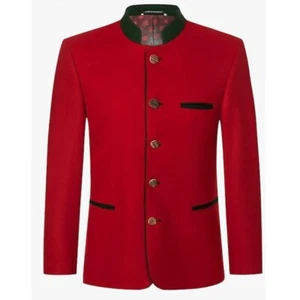Rotes deutsches bayrisches Sakko Austrian Trachten Tirol Lodenblazer Wolljacke - Bild 1 von 3