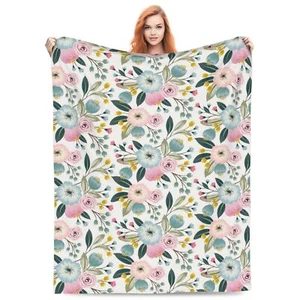 Floral Flannel Blankets 80x60 Inches Flowers Throw Lightweight Cozy Plush - Picture 1 of 8