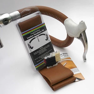 Kit de cubierta de manillar de cuero bronceado vintage Velobitz, hilo de cera y agujas - Imagen 1 de 7