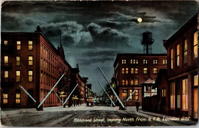 London Ontario Richmond St Looking North Grand Trunk Railway Night Tuck Postcard - Image 1 of 4