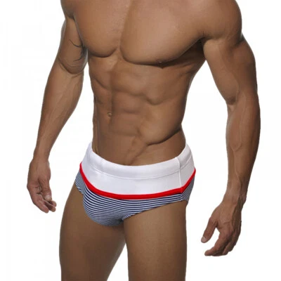 Traje de baño de playa a rayas color negro blanco ropa interior para hombre Foto 1 de 4