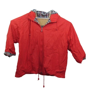 Aqua Sheen Woman's Vintage Raincoat Jacket Size XL Plaid 100% Vinyl Red Bright - Picture 1 of 9