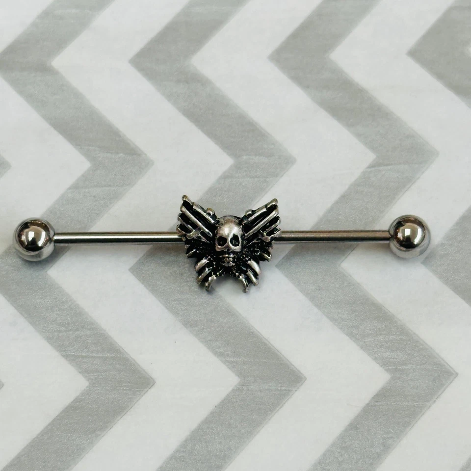 "Barbell industrial calavera calibre 14 nuevo pendiente cartílago 1,5"" acero quirúrgico" Foto 1 de 1