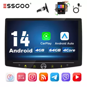 1 DIN 10.1" Carplay Android 14 4+64GB Rotatable Screen Car Stereo Radio GPS MIC - Picture 1 of 16