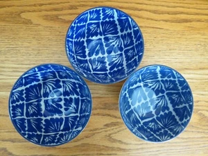 West Elm Ikat Print Bowl Soup Cereal Rice Blue & White Dusty Purple Set of 3 - Picture 1 of 12