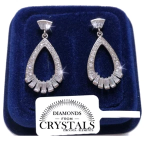 Orecchini Goccia 30mm Donna pl. oro Bianco 18K Con cristalli Zirconi  - Foto 1 di 3