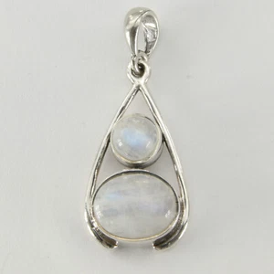 925 Sterling Silver Oval and Round Rainbow Moonstone Teardrop Pendant Gemstone - Picture 1 of 4