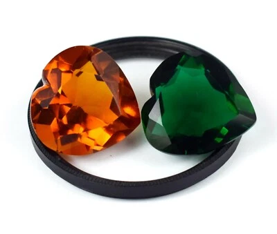 Regalo de cumpleaños 95 quilates par de piedras preciosas de citrino y amatista en forma de corazón certificado AD15 Foto 1 de 4