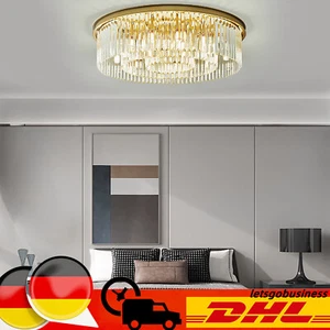 Lampada a sospensione cristallo oro lusso lampadario moderno rotondo E14 soffitto dorato - Foto 1 di 13