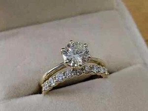 2Ct Round Cut Lab Created 925 Silver Wedding/Engagement Bridal Ring Set - Picture 1 of 4