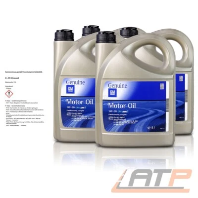 4x 5 L = 20 LITER FÜR OPEL GM 5W-30 DEXOS2 MOTOR-ÖL MOTOREN-ÖL 32117270 - Bild 1 von 3