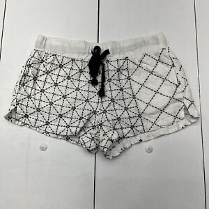 Lou & Grey Cozy White/Black Geometric Drawstring Linen Shorts Women’s Size XS